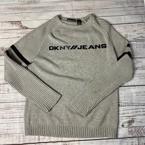 DKNY Grey Logo Knit Crewneck Sweater
